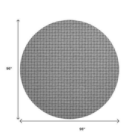 8' Black And White Houndstooth Washable Round Rug With UV Protection