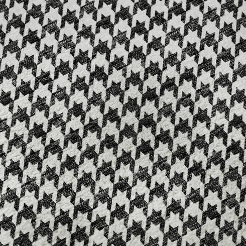 9' X 12' Black And White Houndstooth Washable Area Rug With UV Protection
