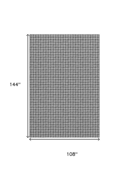 9' X 12' Black And White Houndstooth Washable Area Rug With UV Protection