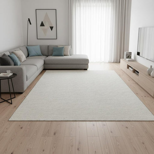 8' X 10' Linen And Ivory Striped Washable Area Rug With UV Protection