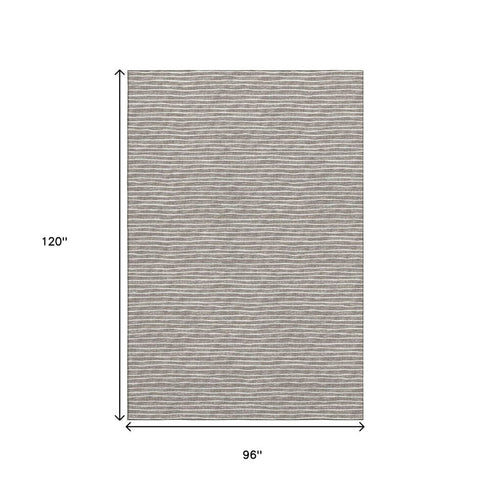 8' X 10' Taupe And Ivory Striped Washable Area Rug With UV Protection