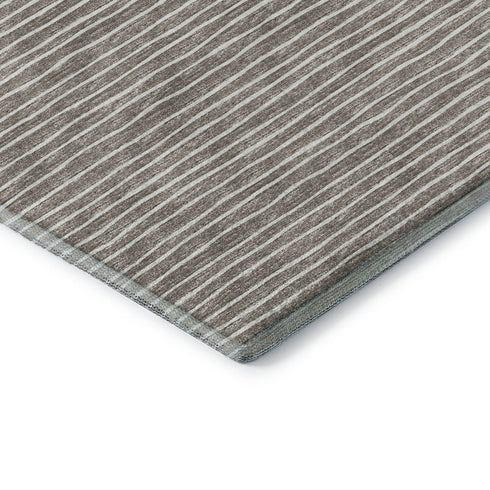 8' X 10' Taupe And Ivory Striped Washable Area Rug With UV Protection