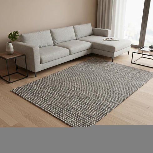 8' X 10' Chocolate And Ivory Striped Washable Area Rug With UV Protection