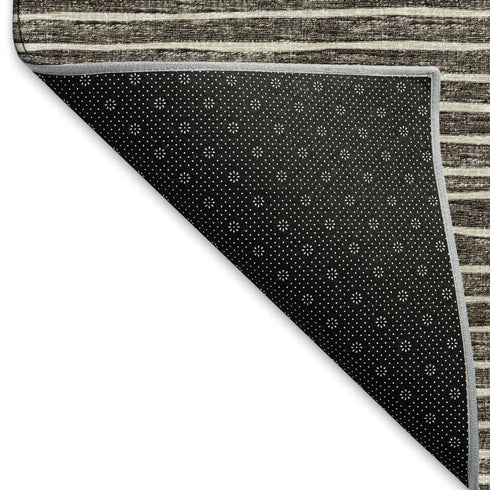 9' X 12' Chocolate And Ivory Striped Washable Area Rug With UV Protection