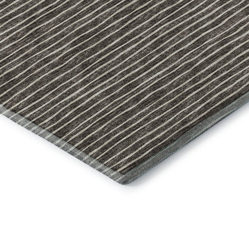 9' X 12' Chocolate And Ivory Striped Washable Area Rug With UV Protection