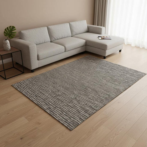 9' X 12' Chocolate And Ivory Striped Washable Area Rug With UV Protection