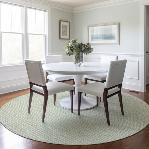 8' Light Gray And Ivory Striped Washable Round Rug With UV Protection