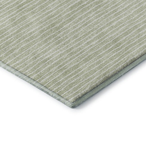8' Light Gray And Ivory Striped Washable Round Rug With UV Protection