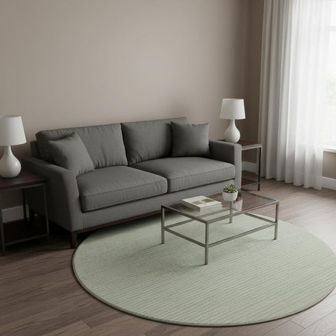 8' Light Gray And Ivory Striped Washable Round Rug With UV Protection