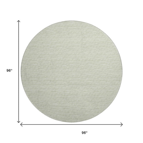 8' Light Gray And Ivory Striped Washable Round Rug With UV Protection