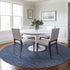 8' Navy Blue And Ivory Striped Washable Round Rug With UV Protection