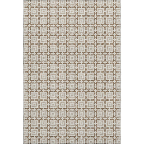 5' X 8' Taupe And Beige Geometric Washable Area Rug With UV Protection