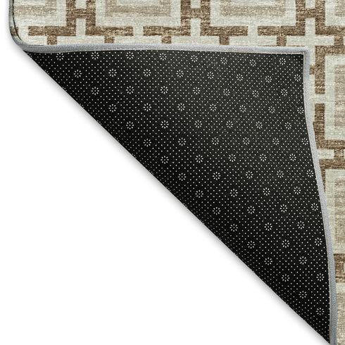 5' X 8' Taupe And Beige Geometric Washable Area Rug With UV Protection