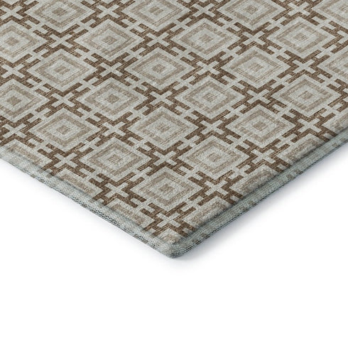 5' X 8' Taupe And Beige Geometric Washable Area Rug With UV Protection