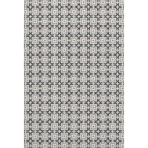 5' X 8' Black And Ivory Geometric Washable Area Rug With UV Protection
