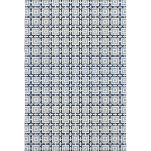 5' X 8' Navy Blue And Ivory Geometric Washable Area Rug With UV Protection