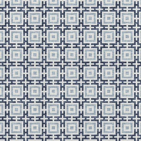 5' X 8' Navy Blue And Ivory Geometric Washable Area Rug With UV Protection