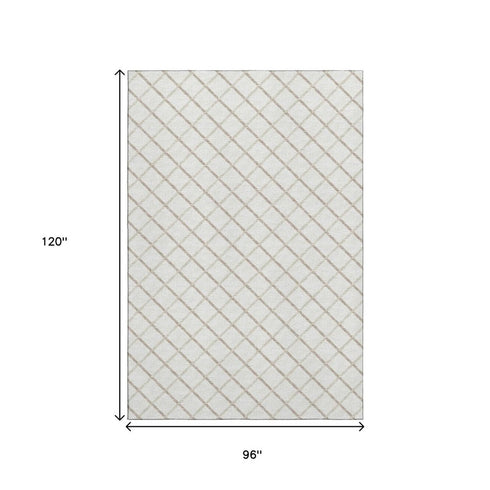 8' X 10' Ivory And Taupe Geometric Washable Area Rug With UV Protection