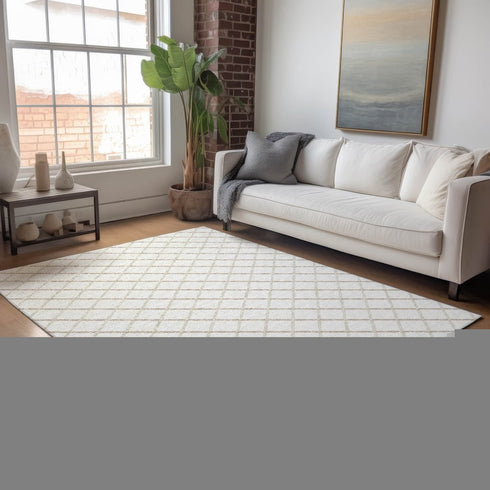 8' X 10' Ivory And Taupe Geometric Washable Area Rug With UV Protection