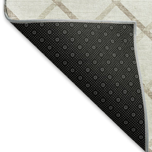 8' X 10' Ivory And Taupe Geometric Washable Area Rug With UV Protection