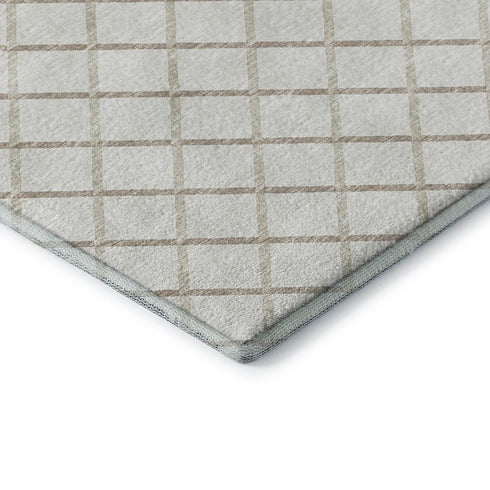 8' X 10' Ivory And Taupe Geometric Washable Area Rug With UV Protection