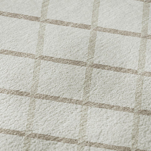8' X 10' Ivory And Taupe Geometric Washable Area Rug With UV Protection