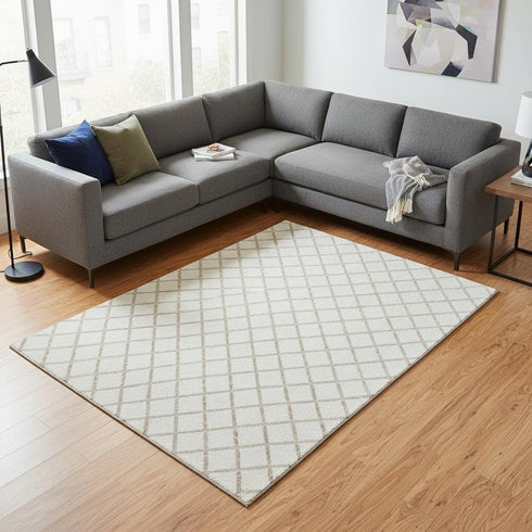 8' X 10' Ivory And Taupe Geometric Washable Area Rug With UV Protection