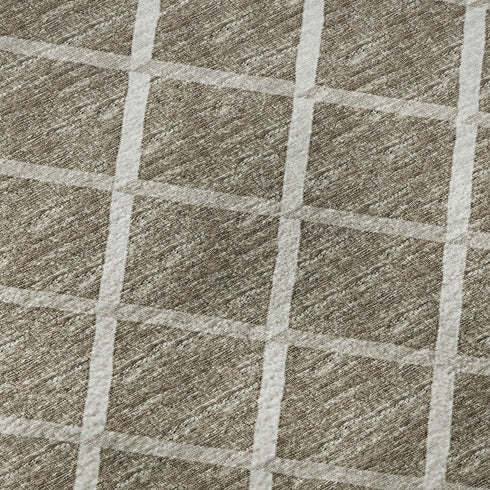 8' Taupe And Ivory Geometric Washable Round Rug With UV Protection