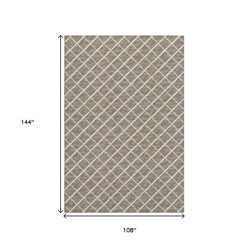 9' X 12' Taupe And Ivory Geometric Washable Area Rug With UV Protection