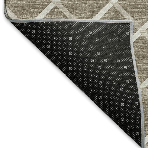9' X 12' Taupe And Ivory Geometric Washable Area Rug With UV Protection