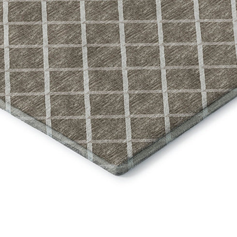 9' X 12' Taupe And Ivory Geometric Washable Area Rug With UV Protection