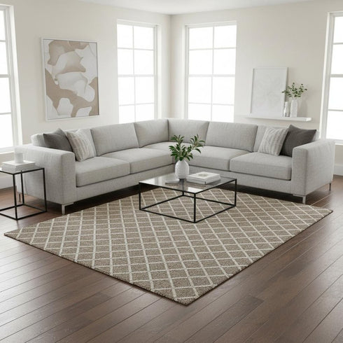 9' X 12' Taupe And Ivory Geometric Washable Area Rug With UV Protection