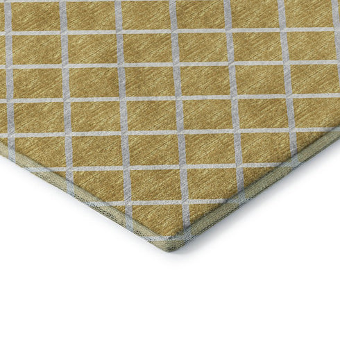 5' X 8' Gold And Ivory Geometric Washable Area Rug With UV Protection