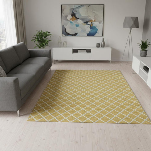 5' X 8' Gold And Ivory Geometric Washable Area Rug With UV Protection