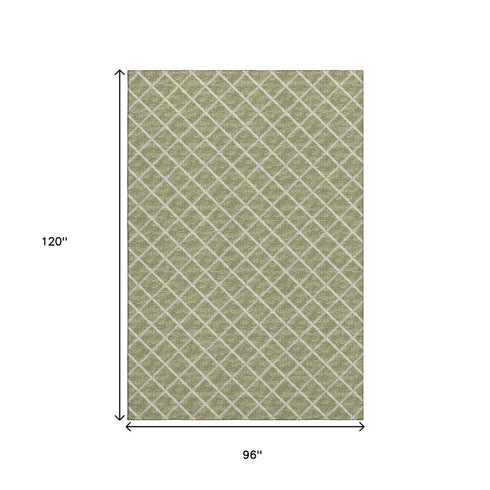 8' X 10' Artichoke Green And Ivory Geometric Washable Area Rug With UV Protection