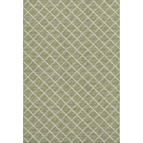 8' X 10' Artichoke Green And Ivory Geometric Washable Area Rug With UV Protection