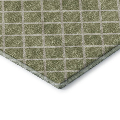 8' X 10' Artichoke Green And Ivory Geometric Washable Area Rug With UV Protection
