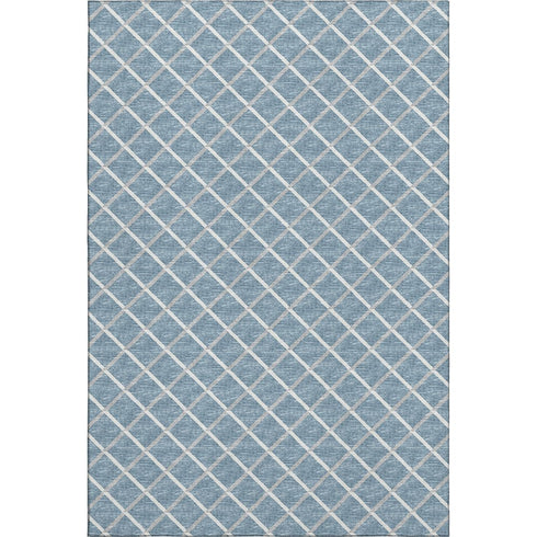 5' X 8' Sky Blue And Ivory Geometric Washable Area Rug With UV Protection