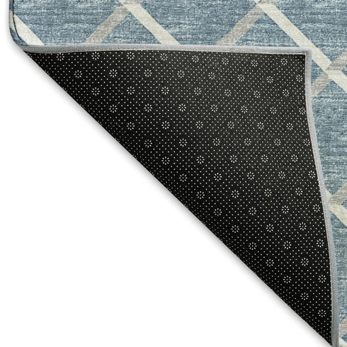 5' X 8' Sky Blue And Ivory Geometric Washable Area Rug With UV Protection