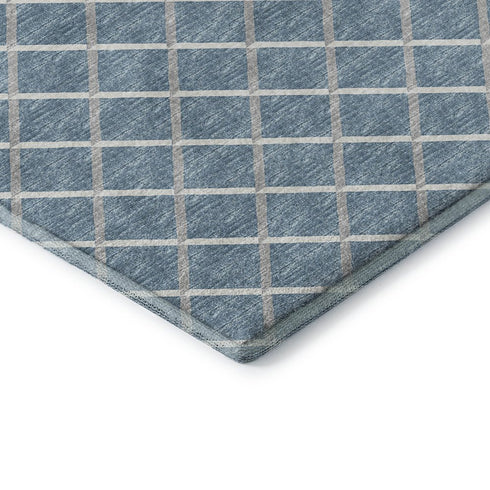 5' X 8' Sky Blue And Ivory Geometric Washable Area Rug With UV Protection