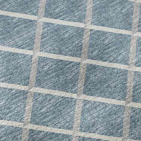 5' X 8' Sky Blue And Ivory Geometric Washable Area Rug With UV Protection