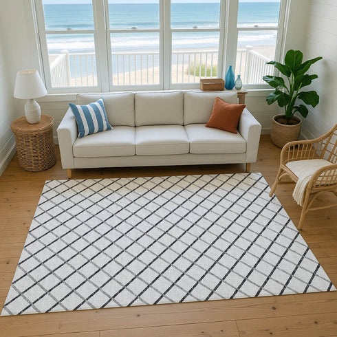 8' X 10' Gray And Black Geometric Washable Area Rug With UV Protection