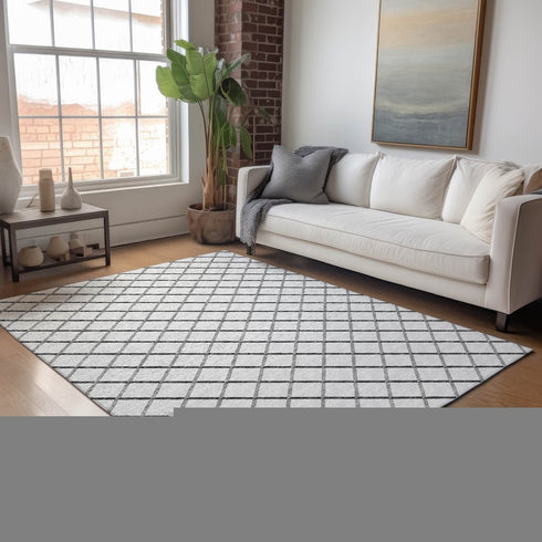 8' X 10' Gray And Black Geometric Washable Area Rug With UV Protection