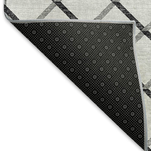 8' X 10' Gray And Black Geometric Washable Area Rug With UV Protection