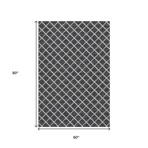5' X 8' Black And Ivory Geometric Washable Area Rug With UV Protection