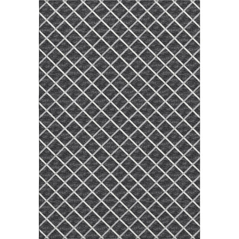 5' X 8' Black And Ivory Geometric Washable Area Rug With UV Protection