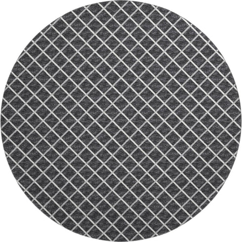 8' Black And Ivory Geometric Washable Round Rug With UV Protection