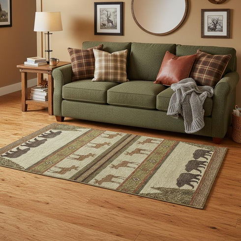 5' X 8' Brown Beige And Rust Animal Print Washable Area Rug With UV Protection