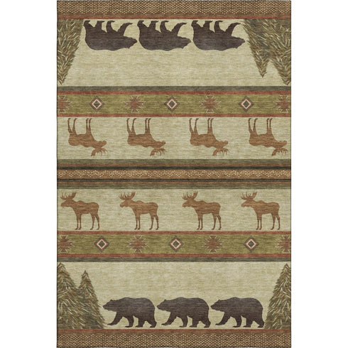 5' X 8' Brown Beige And Rust Animal Print Washable Area Rug With UV Protection