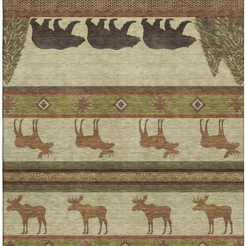 5' X 8' Brown Beige And Rust Animal Print Washable Area Rug With UV Protection